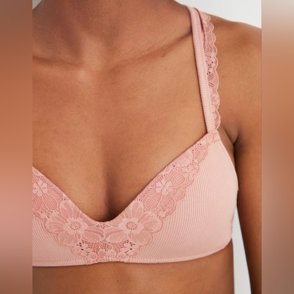 💫AERIE REAL HAPPY WIRELESS PUSH UP RETRO LACE BRA SIZE 34B - Picture 4 of 10